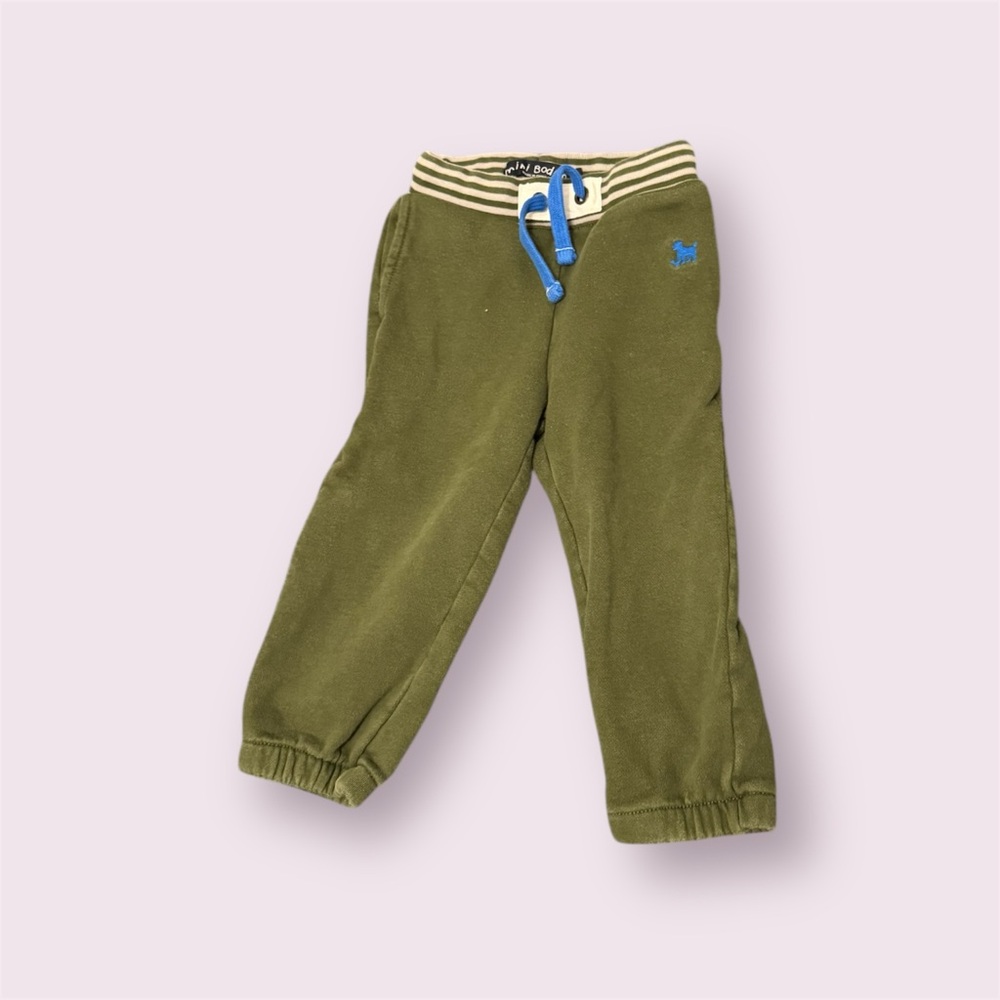 Mini Boden Olive Joggers with Blue Drawstring